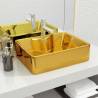 Wash Basin with Faucet Hole 48x37x13.5 cm Ceramic Gold Colour gold 