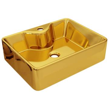 Elegant Gold Ceramic Wash Basin with Faucet Hole | Hipomarket