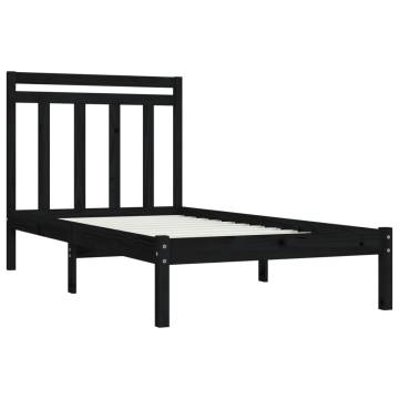 Black Solid Wood Bed Frame 90x190 cm - Stylish & Durable