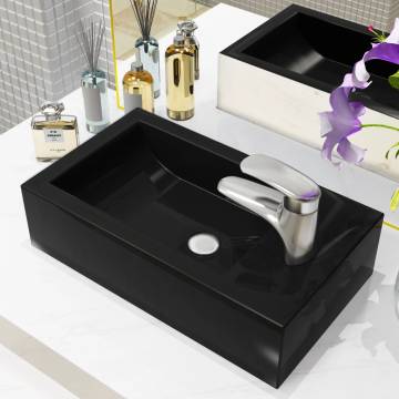 Stylish Rectangular Ceramic Black Basin with Faucet Hole