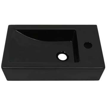 Stylish Rectangular Ceramic Black Basin with Faucet Hole