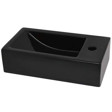 Stylish Rectangular Ceramic Black Basin with Faucet Hole