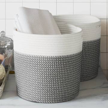 Grey and White Cotton Storage Baskets - 2 pcs Ø28x28 cm