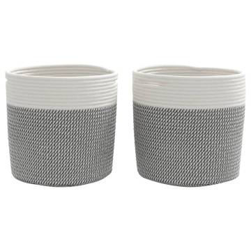 Grey and White Cotton Storage Baskets - 2 pcs Ø28x28 cm