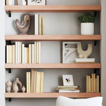 Light Brown Wall Shelf - Solid Oak Wood 100x30cm