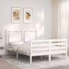 Bed Frame with Headboard - White Solid Wood 140x190 cm | HipoMarket