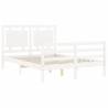 Bed Frame with Headboard - White Solid Wood 140x190 cm | HipoMarket