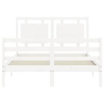 Bed Frame with Headboard - White Solid Wood 140x190 cm | HipoMarket