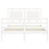 Bed Frame with Headboard - White Solid Wood 140x190 cm | HipoMarket