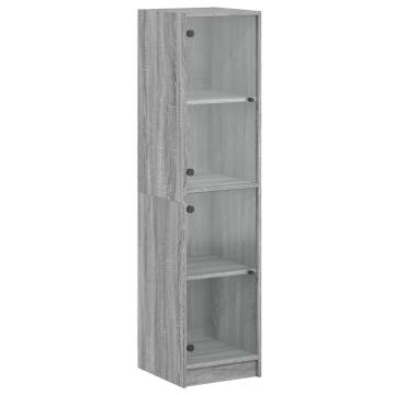 Stylish Highboard with Glass Doors - Grey Sonoma 35x37x142 cm