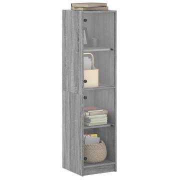 Stylish Highboard with Glass Doors - Grey Sonoma 35x37x142 cm