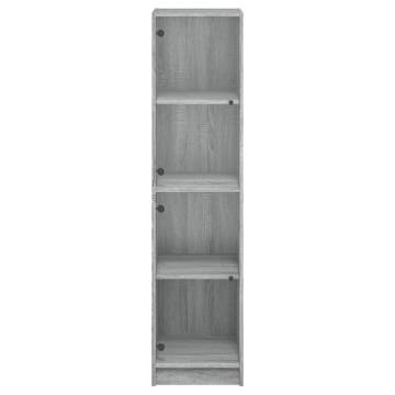 Stylish Highboard with Glass Doors - Grey Sonoma 35x37x142 cm