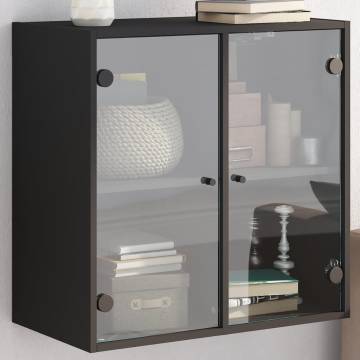 Elegant Black Wall Cabinet with Glass Doors - 68x37x68.5 cm