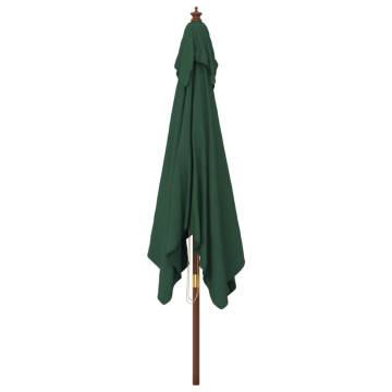 Garden Parasol with Wooden Pole - Green 300x300 cm