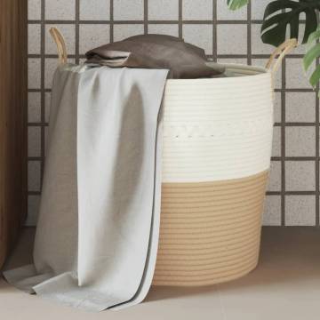 Stylish Beige & White Cotton Storage Basket | Ø43x38 cm