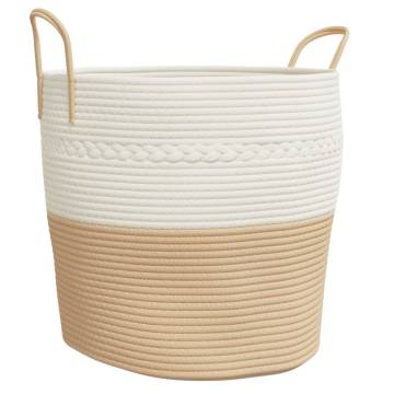 Stylish Beige & White Cotton Storage Basket | Ø43x38 cm