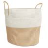 Stylish Beige & White Cotton Storage Basket | Ø43x38 cm