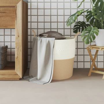 Stylish Beige & White Cotton Storage Basket | Ø43x38 cm