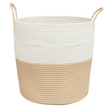 Stylish Beige & White Cotton Storage Basket | Ø43x38 cm