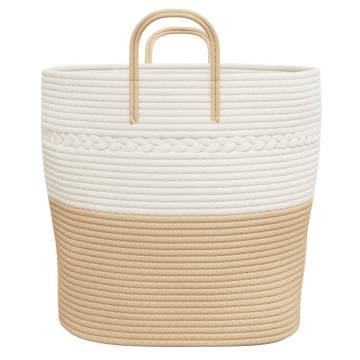 Stylish Beige & White Cotton Storage Basket | Ø43x38 cm