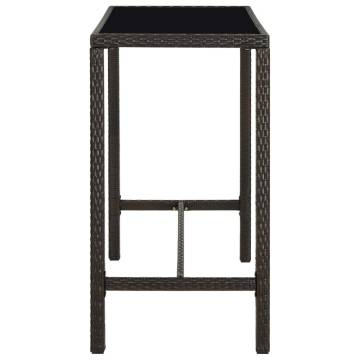 Brown Garden Bar Table - 130x60x110 cm Poly Rattan & Glass