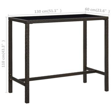 Brown Garden Bar Table - 130x60x110 cm Poly Rattan & Glass