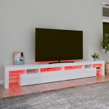 Stylish High Gloss White LED TV Cabinet - 260x36.5 cm