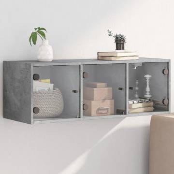 Wall Cabinet with Glass Doors - Concrete Grey 102x37x35 cm