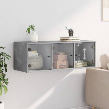 Wall Cabinet with Glass Doors - Concrete Grey 102x37x35 cm