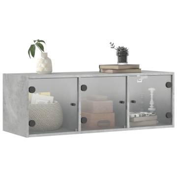 Wall Cabinet with Glass Doors - Concrete Grey 102x37x35 cm