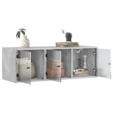 Wall Cabinet with Glass Doors - Concrete Grey 102x37x35 cm