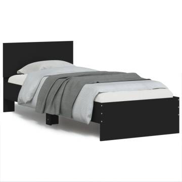 Black Bed Frame with Headboard & LED Lights - 90x190 cm Single