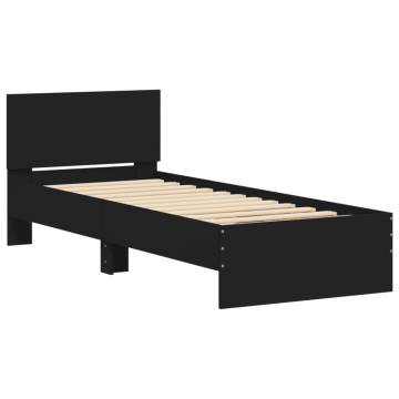 Black Bed Frame with Headboard & LED Lights - 90x190 cm Single