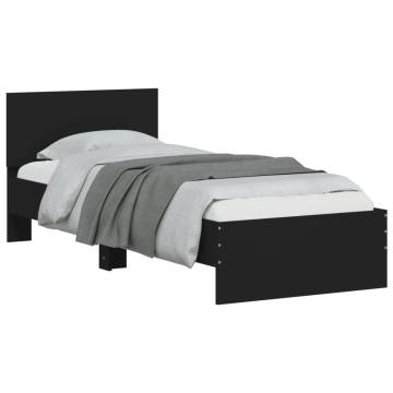 Black Bed Frame with Headboard & LED Lights - 90x190 cm Single