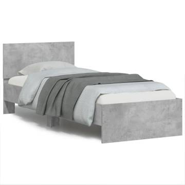 Concrete Grey Bed Frame with LED Lights - 90x190cm Single