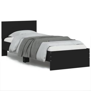 Black Bed Frame with Headboard & LED Lights - 75x190 cm