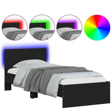 Black Bed Frame with Headboard & LED Lights - 75x190 cm