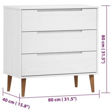 MOLDE White Drawer Cabinet - Solid Pine 80x40x80 cm