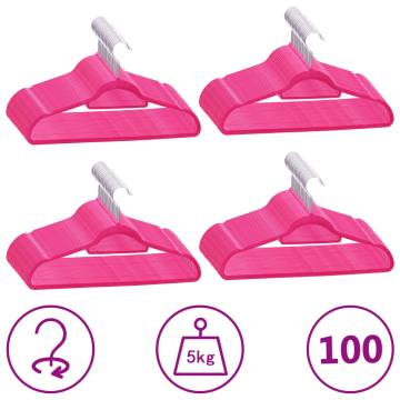 100 pcs Pink Velvet Anti-Slip Clothes Hanger Set