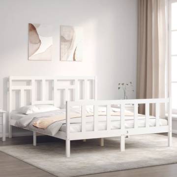 Elegant White Bed Frame with Headboard - 160x200 cm Solid Wood