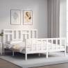 Elegant White Bed Frame with Headboard - 160x200 cm Solid Wood