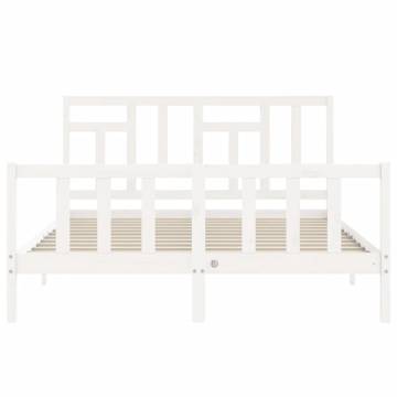 Elegant White Bed Frame with Headboard - 160x200 cm Solid Wood