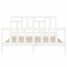 Elegant White Bed Frame with Headboard - 160x200 cm Solid Wood