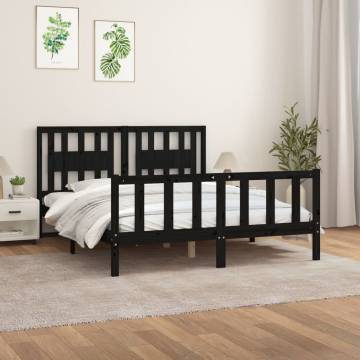 Black Solid Wood Pine Bed Frame with Headboard - 160x200 cm