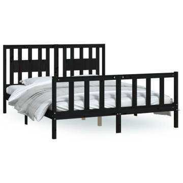 Black Solid Wood Pine Bed Frame with Headboard - 160x200 cm