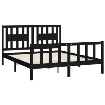 Black Solid Wood Pine Bed Frame with Headboard - 160x200 cm