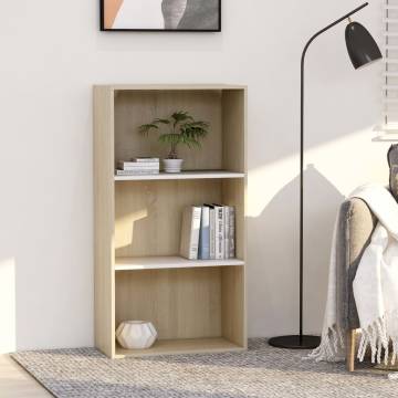 3-Tier Book Cabinet White & Sonoma Oak | Stylish Storage Solution