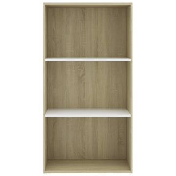 3-Tier Book Cabinet White & Sonoma Oak | Stylish Storage Solution