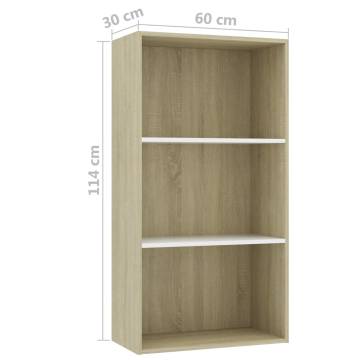 3-Tier Book Cabinet White & Sonoma Oak | Stylish Storage Solution