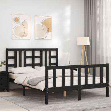 Black Bed Frame with Headboard - Solid Pinewood 140x190 cm